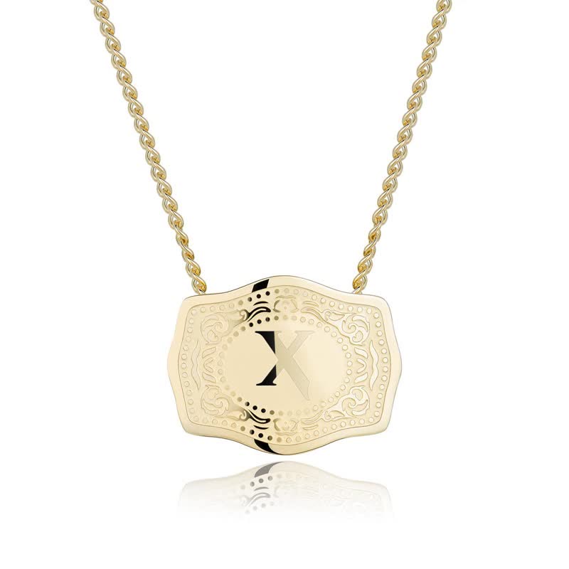 Gold Mini Embossed Initial Letter Necklace