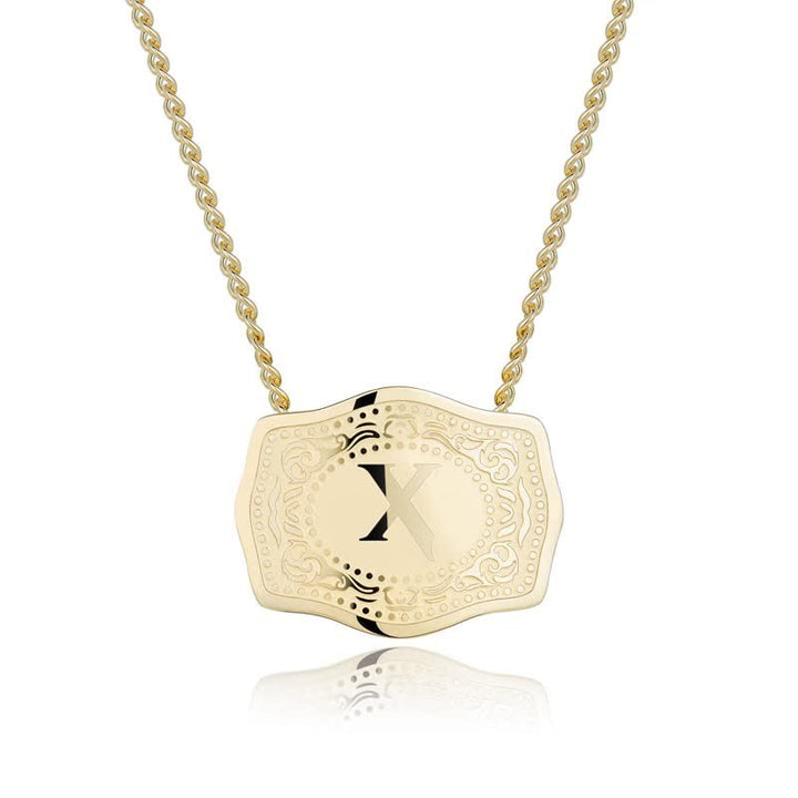 Gold Mini Embossed Initial Letter Necklace