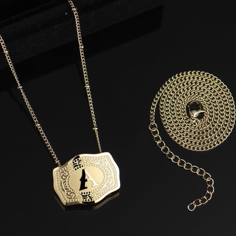 Gold Mini Embossed Initial Letter Necklace