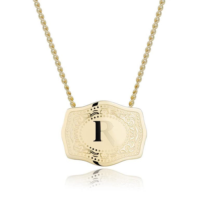 Gold Mini Embossed Initial Letter Necklace - R - image 19