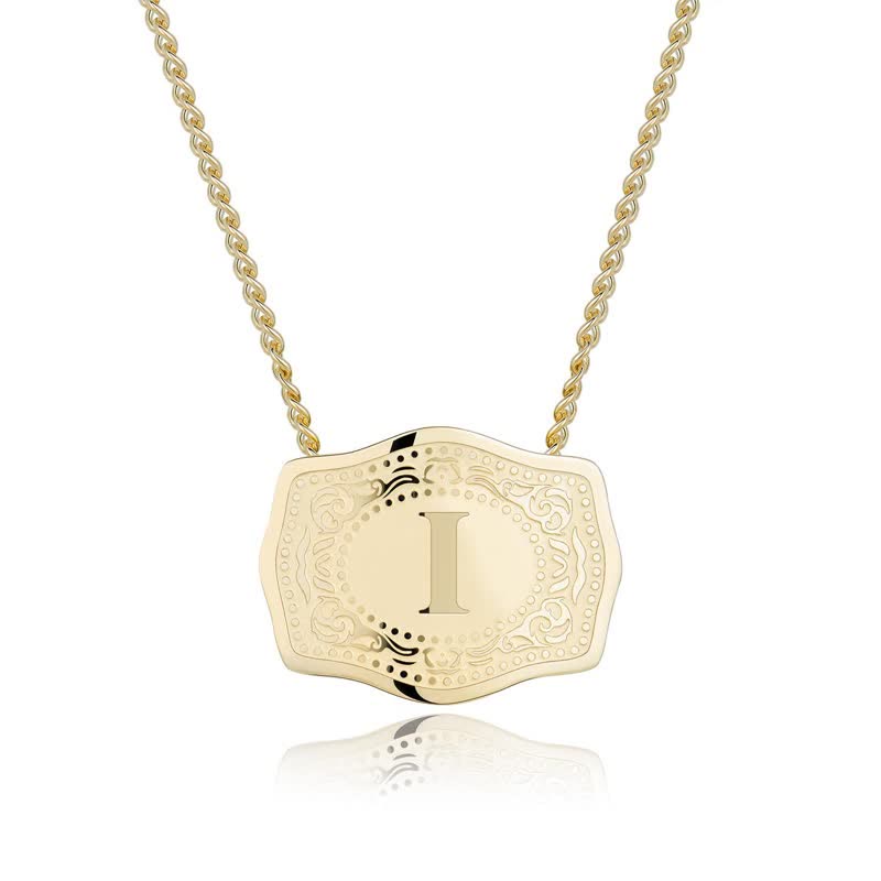 Gold Mini Embossed Initial Letter Necklace - I - image 10