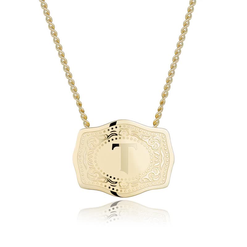 Gold Mini Embossed Initial Letter Necklace - T - image 21