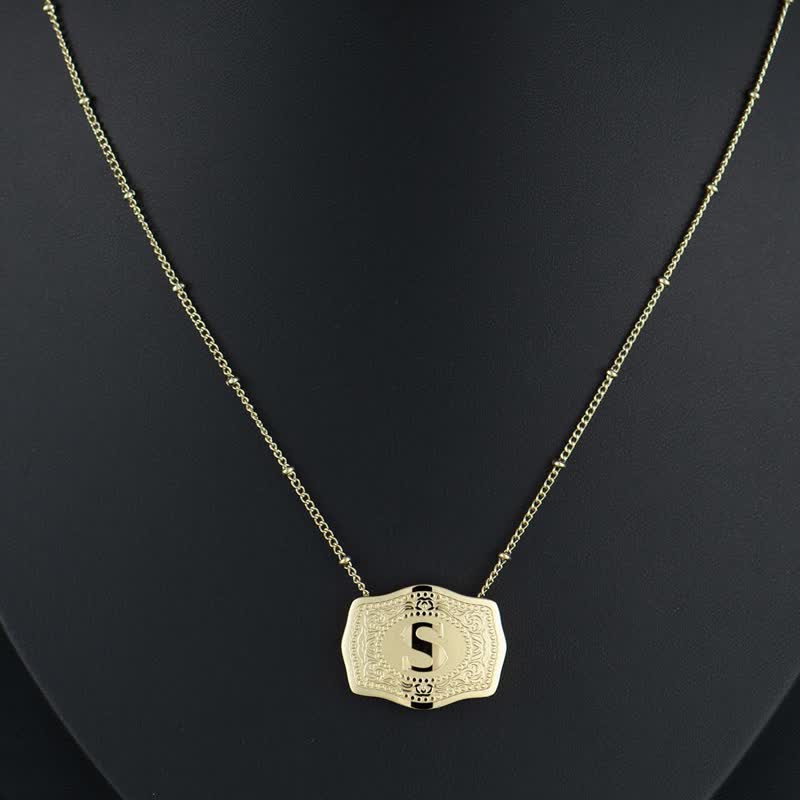 Gold Mini Embossed Initial Letter Necklace - image 1