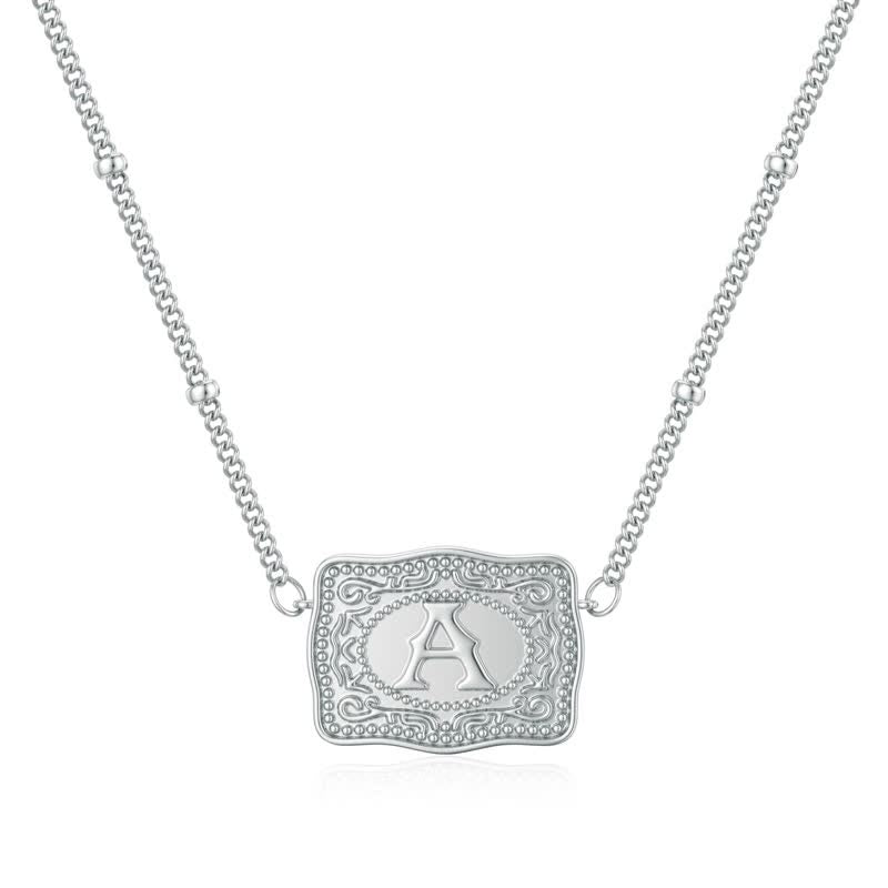 Silver Mini Embossed Initial Letter Necklace - A - image 0
