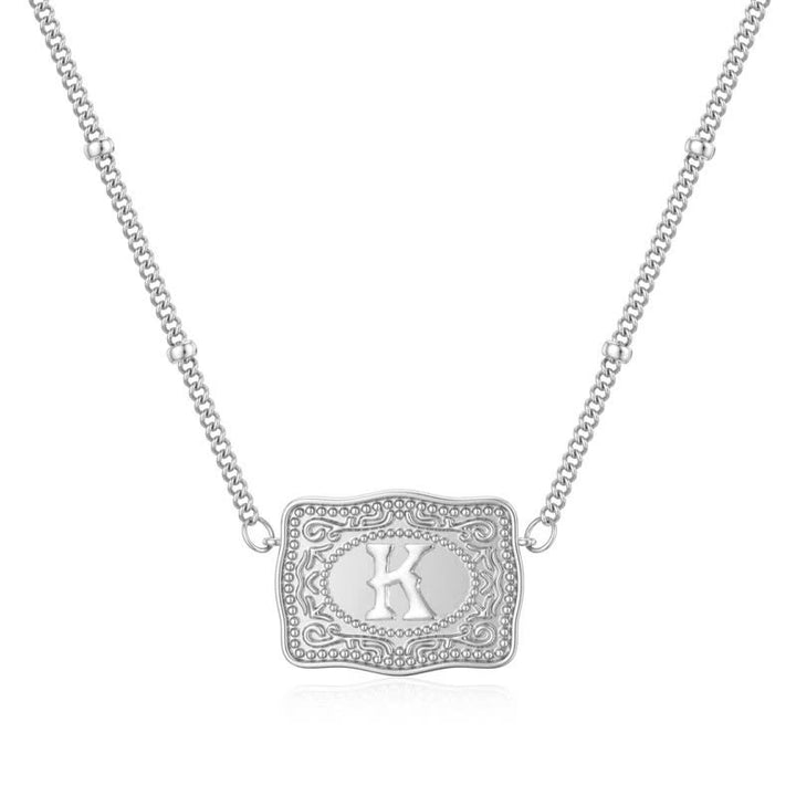 Silver Mini Embossed Initial Letter Necklace - K - image 11