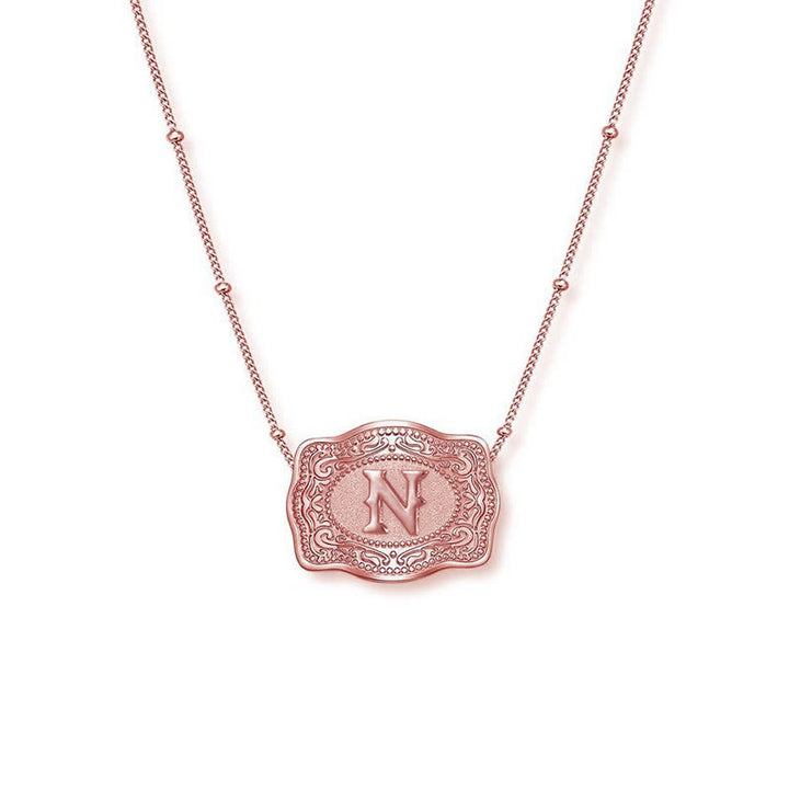 Rose Gold Mini Embossed Initial Letter Necklace