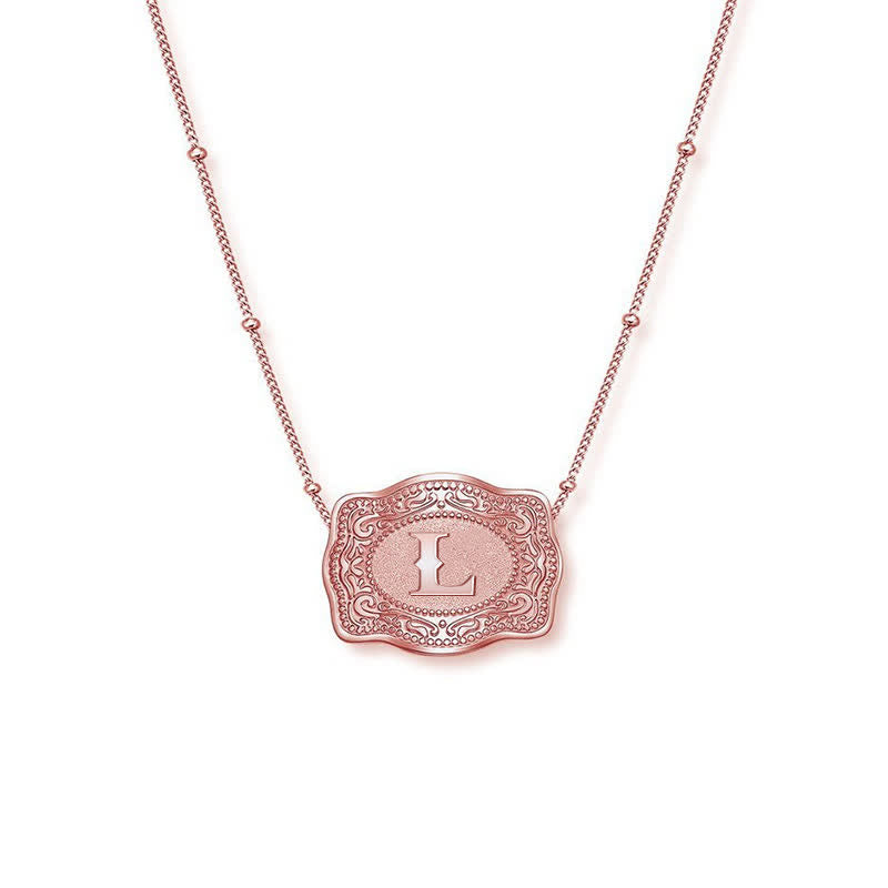 Rose Gold Mini Embossed Initial Letter Necklace