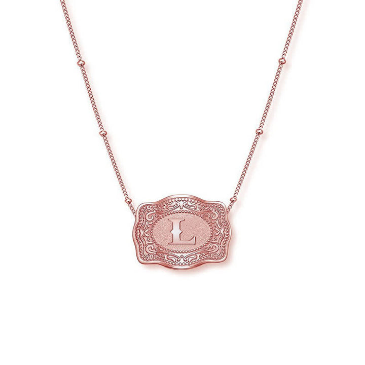 Rose Gold Mini Embossed Initial Letter Necklace