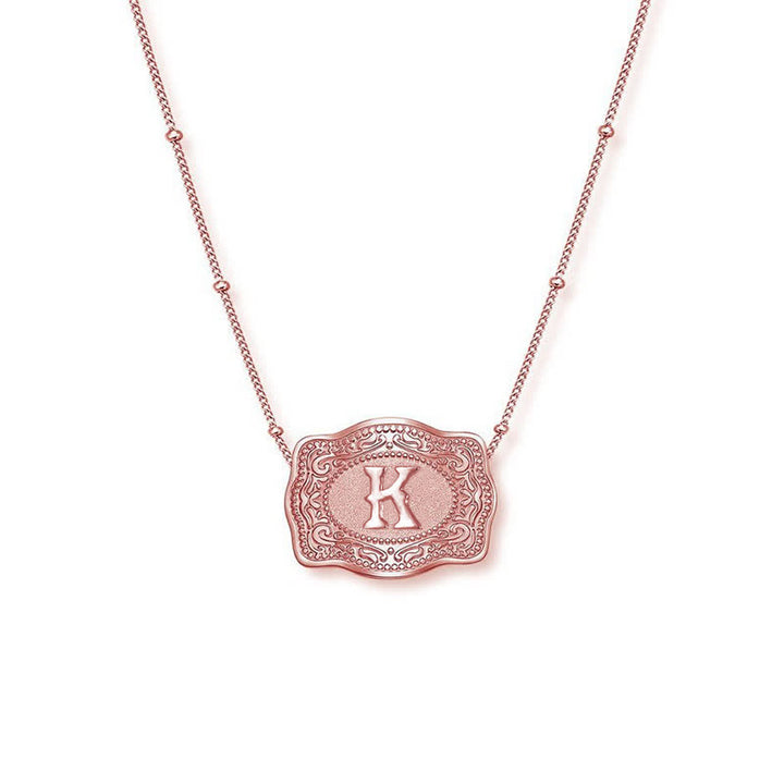 Rose Gold Mini Embossed Initial Letter Necklace