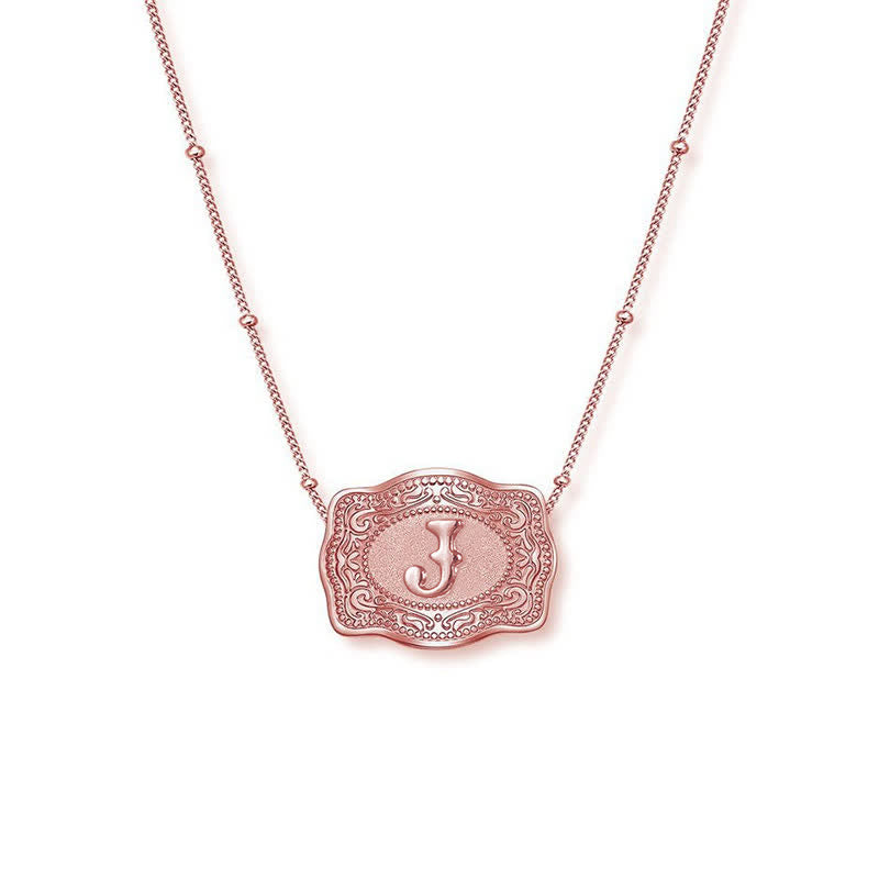 Rose Gold Mini Embossed Initial Letter Necklace