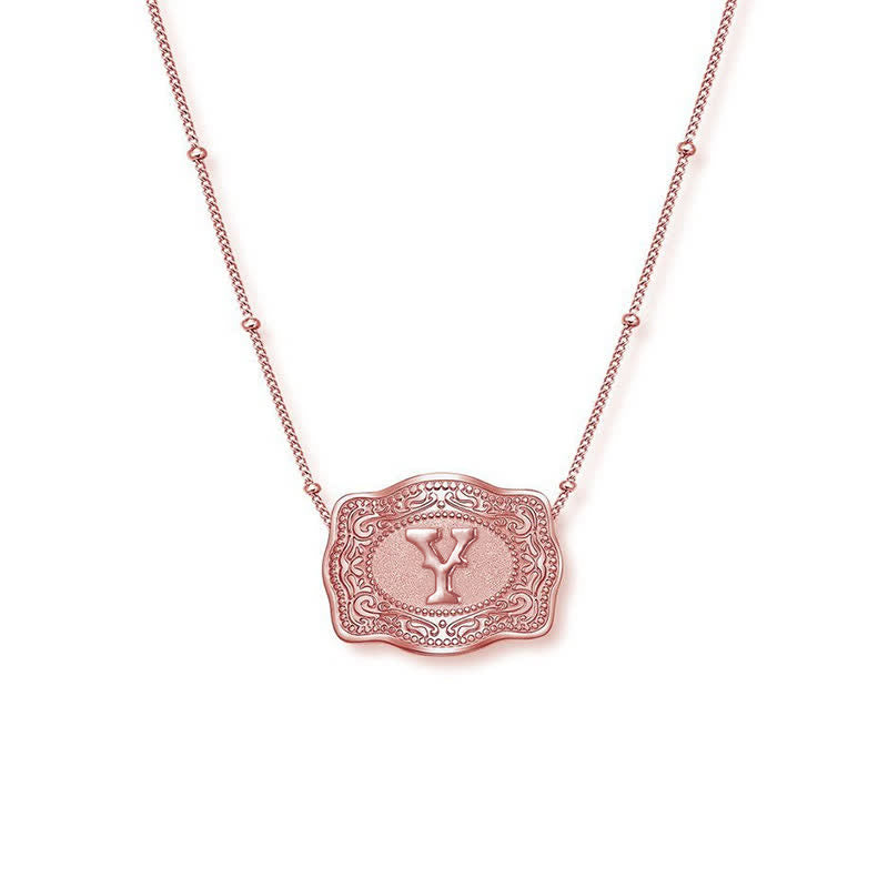 Rose Gold Mini Embossed Initial Letter Necklace