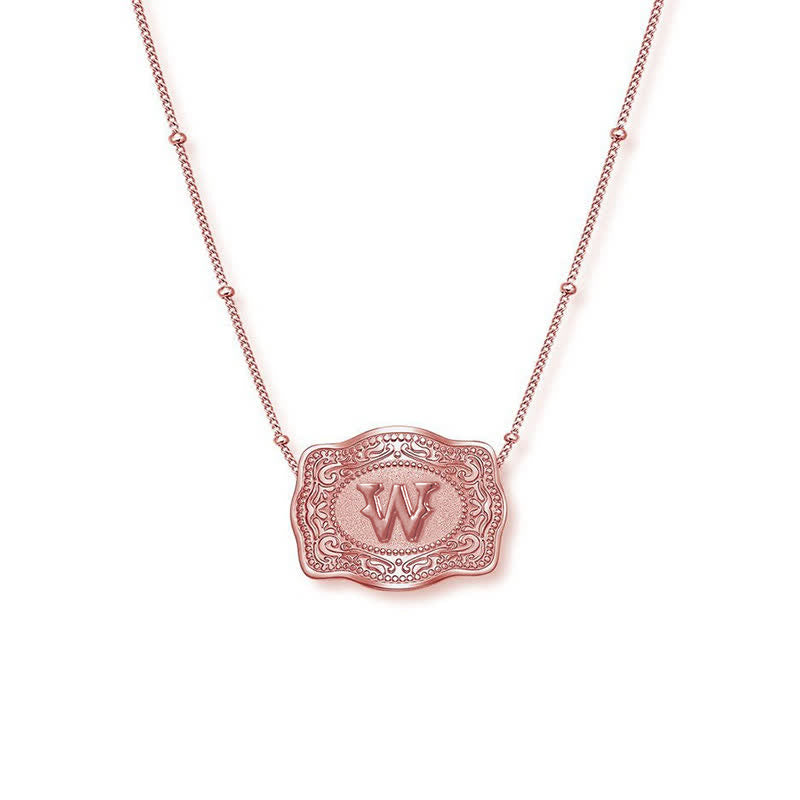 Rose Gold Mini Embossed Initial Letter Necklace