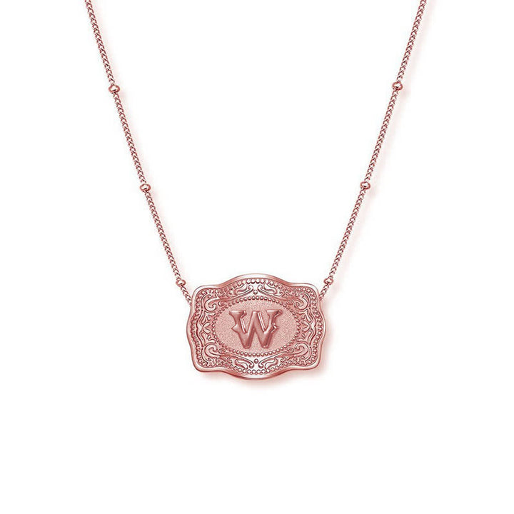 Rose Gold Mini Embossed Initial Letter Necklace