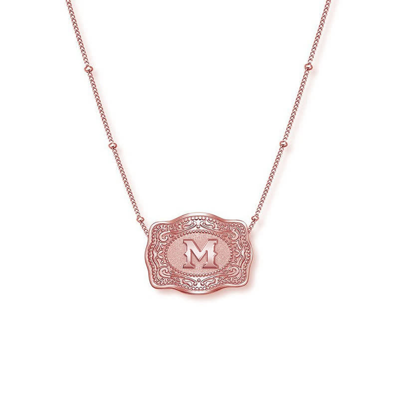 Rose Gold Mini Embossed Initial Letter Necklace