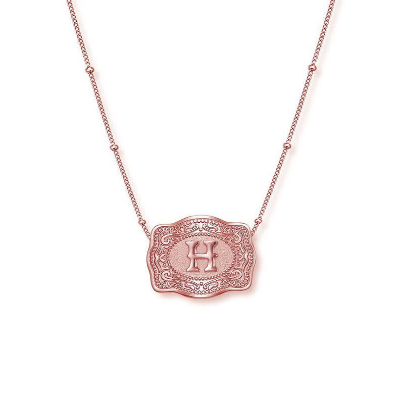 Rose Gold Mini Embossed Initial Letter Necklace