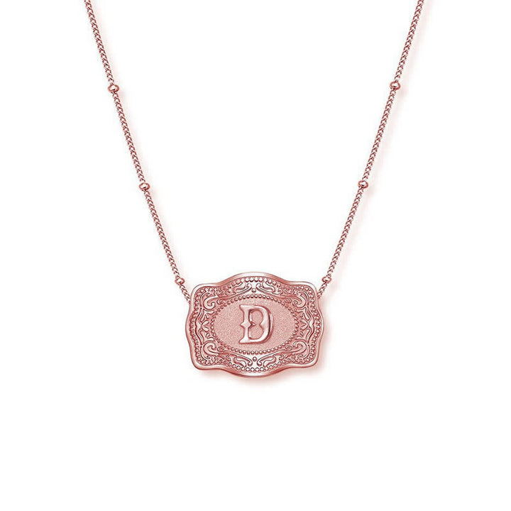 Rose Gold Mini Embossed Initial Letter Necklace