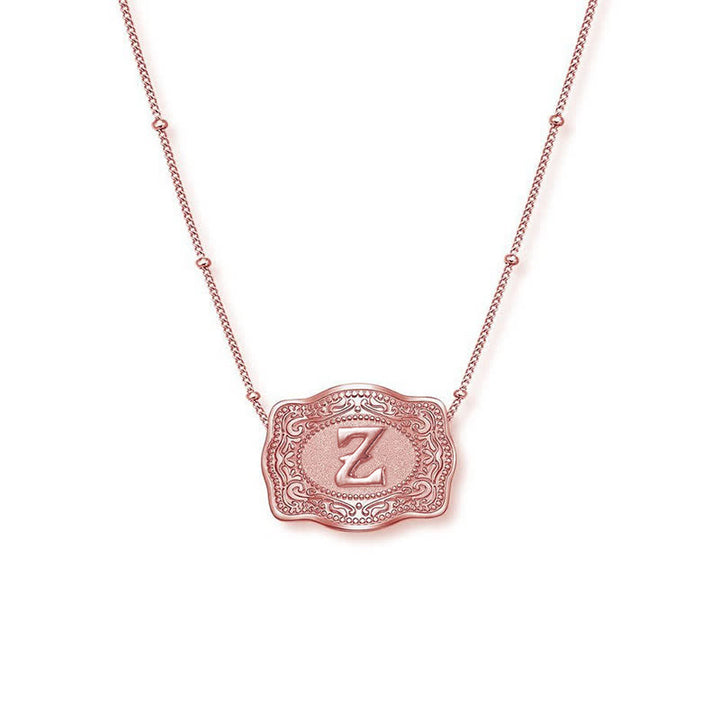 Rose Gold Mini Embossed Initial Letter Necklace