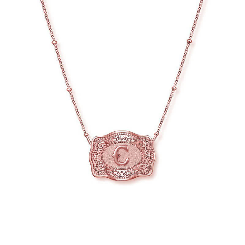 Rose Gold Mini Embossed Initial Letter Necklace