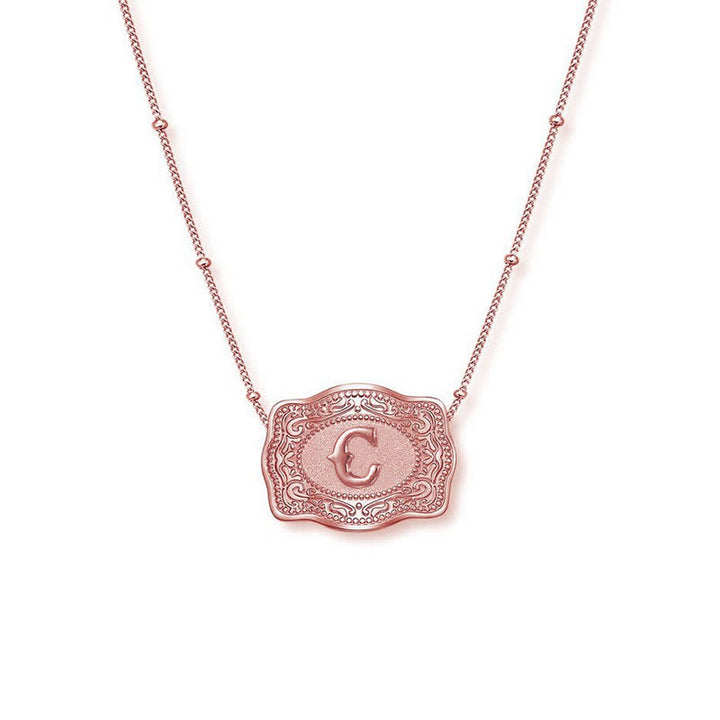 Rose Gold Mini Embossed Initial Letter Necklace