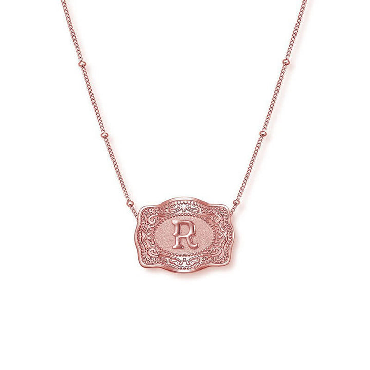 Rose Gold Mini Embossed Initial Letter Necklace