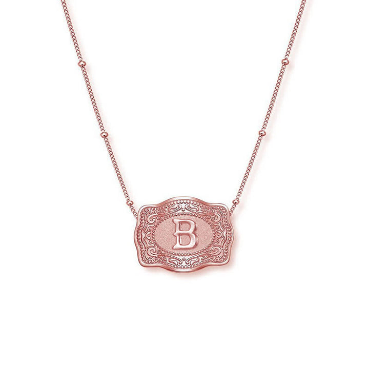 Rose Gold Mini Embossed Initial Letter Necklace