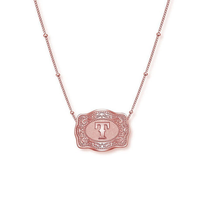 Rose Gold Mini Embossed Initial Letter Necklace