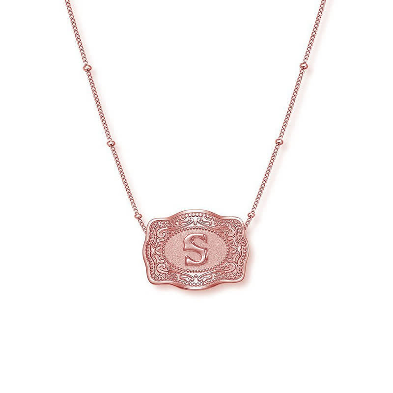 Rose Gold Mini Embossed Initial Letter Necklace