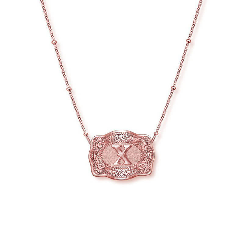 Rose Gold Mini Embossed Initial Letter Necklace