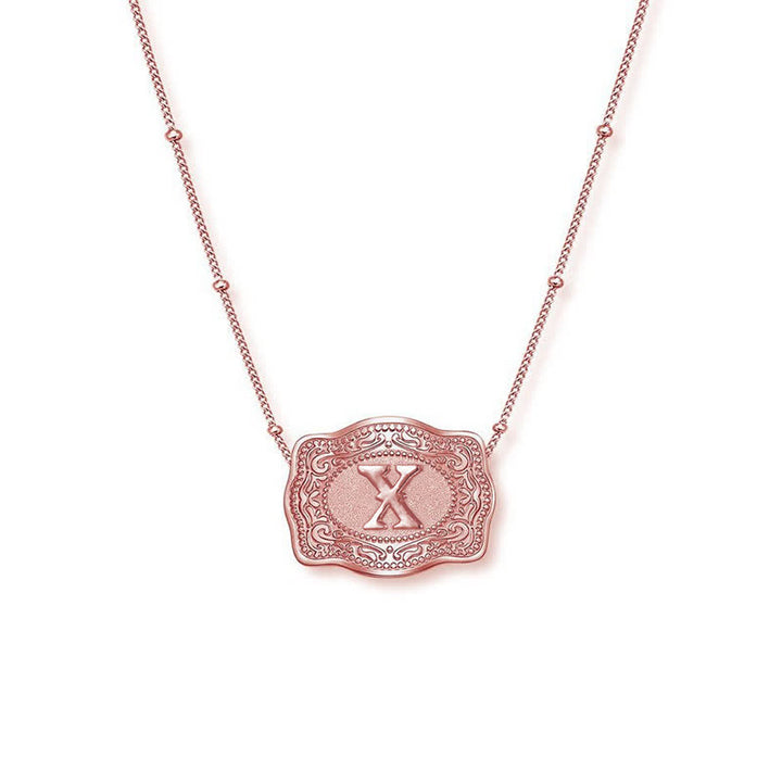 Rose Gold Mini Embossed Initial Letter Necklace