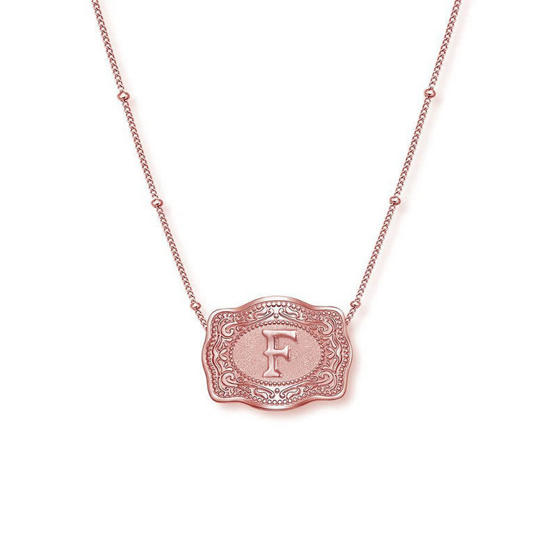 Rose Gold Mini Embossed Initial Letter Necklace