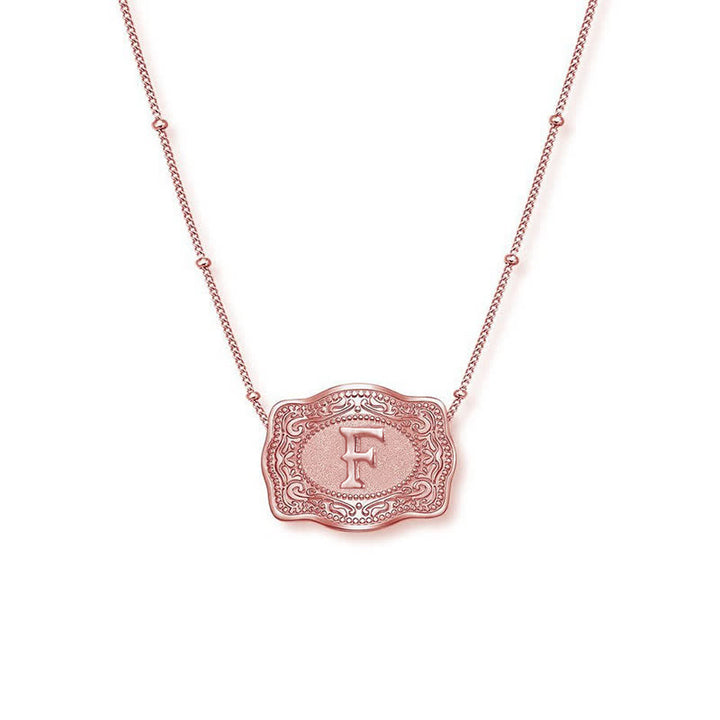 Rose Gold Mini Embossed Initial Letter Necklace