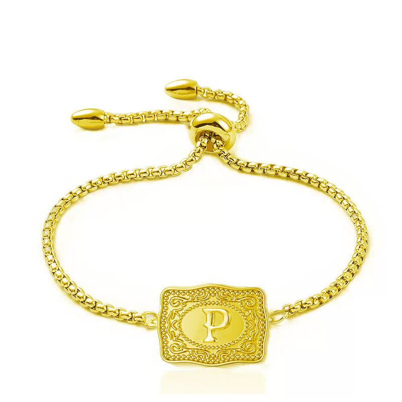 18K Gold Plated Mini Embossed Initial Letter Bracelet