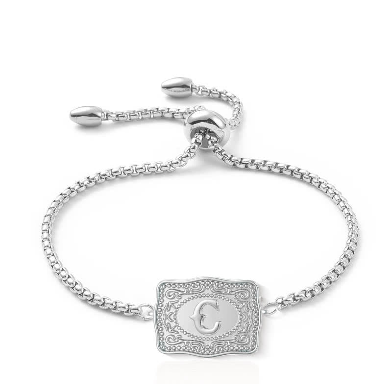 Silver Mini Embossed Initial Letter Bracelet