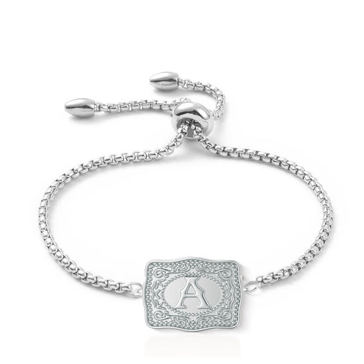 Silver Mini Embossed Initial Letter Bracelet