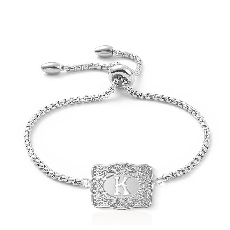 Silver Mini Embossed Initial Letter Bracelet
