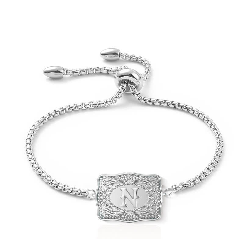 Silver Mini Embossed Initial Letter Bracelet - N - image 13