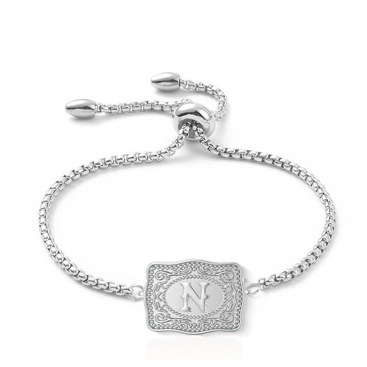 Silver Mini Embossed Initial Letter Bracelet - N - image 13