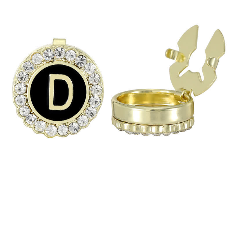 1 Pair Black & Gold Initials Snap-On Shirt Button Covers