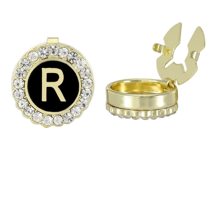 1 Pair Black & Gold Initials Snap-On Shirt Button Covers