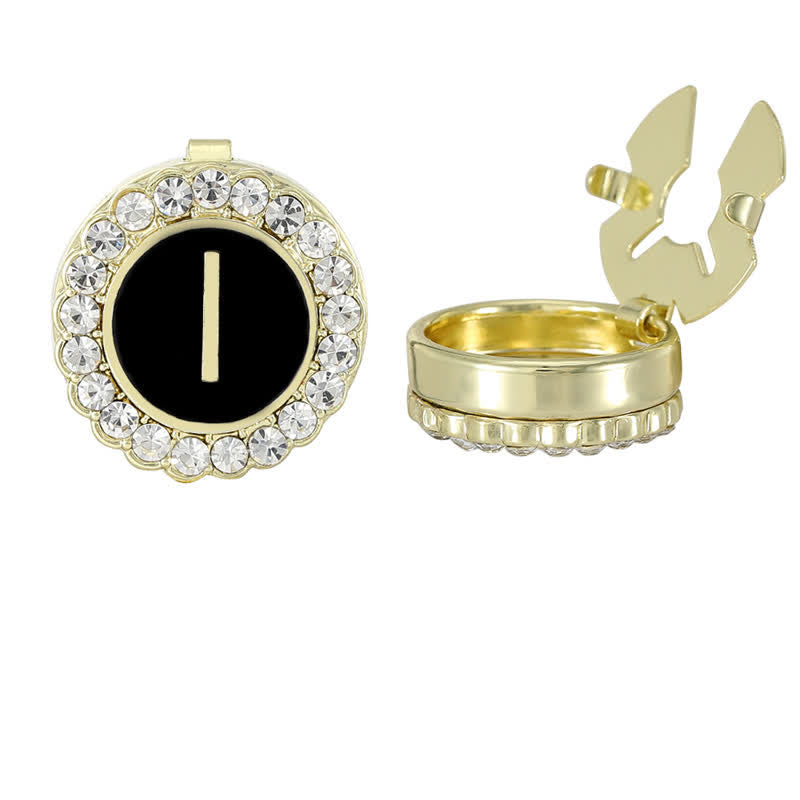 1 Pair Black & Gold Initials Snap-On Shirt Button Covers