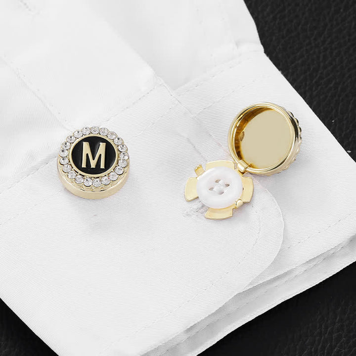 1 Pair Black & Gold Initials Snap-On Shirt Button Covers