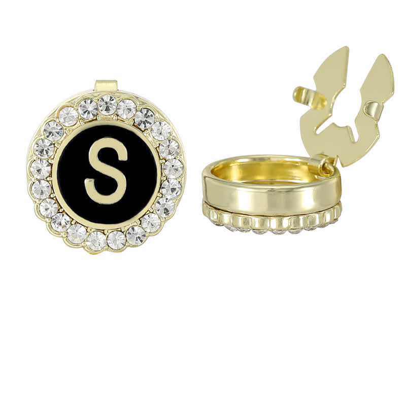 1 Pair Black & Gold Initials Snap-On Shirt Button Covers