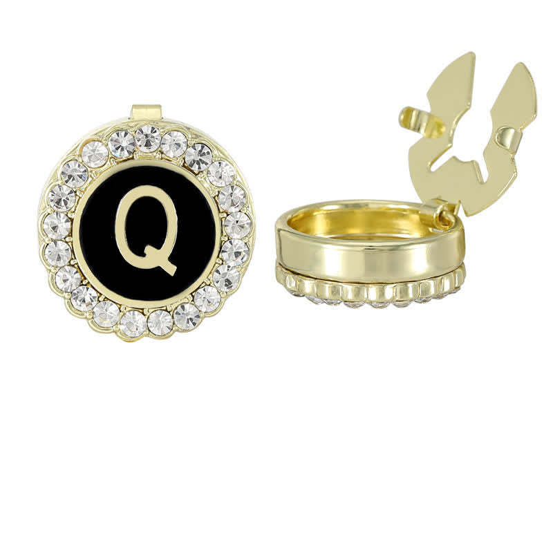 1 Pair Black & Gold Initials Snap-On Shirt Button Covers