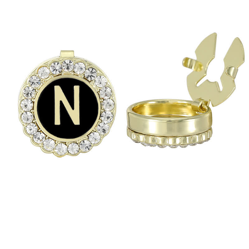 1 Pair Black & Gold Initials Snap-On Shirt Button Covers