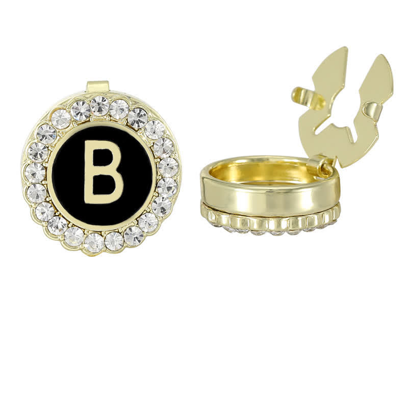 1 Pair Black & Gold Initials Snap-On Shirt Button Covers