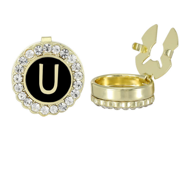 1 Pair Black & Gold Initials Snap-On Shirt Button Covers