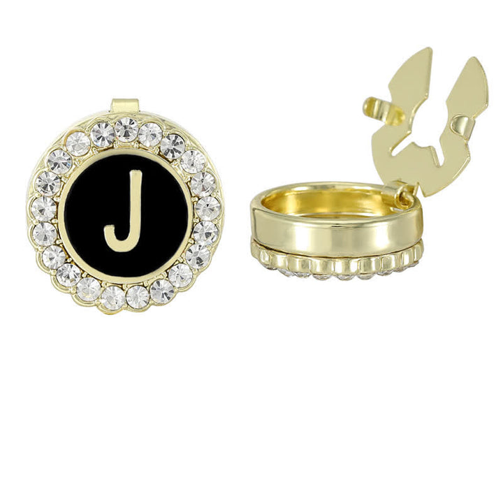 1 Pair Black & Gold Initials Snap-On Shirt Button Covers