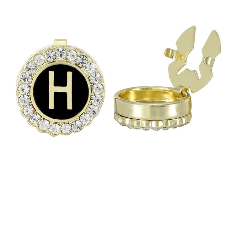 1 Pair Black & Gold Initials Snap-On Shirt Button Covers