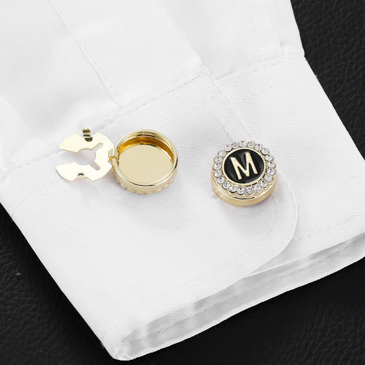 1 Pair Black & Gold Initials Snap-On Shirt Button Covers - image 2