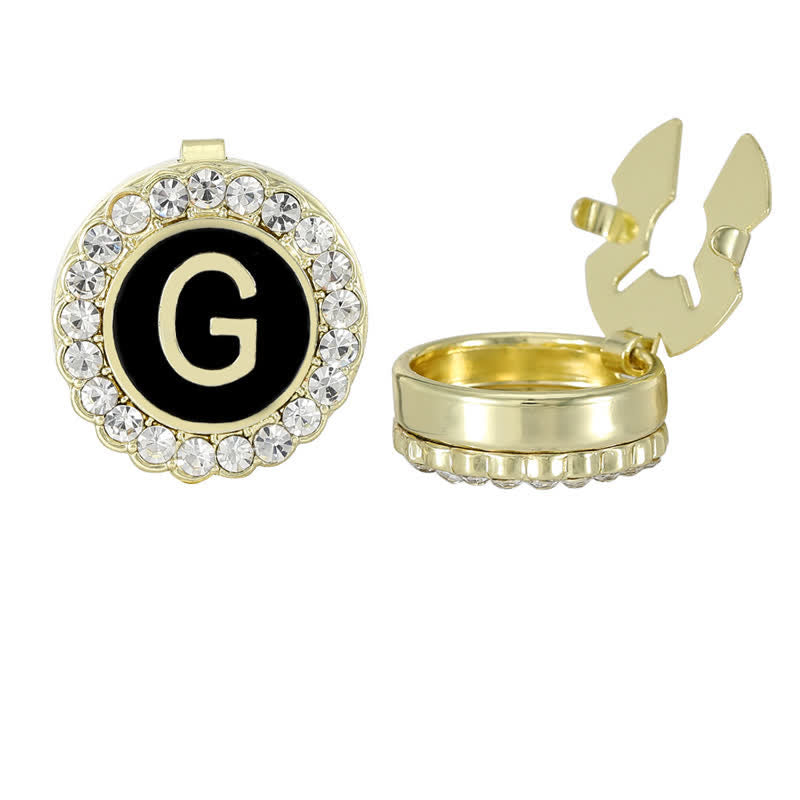 1 Pair Black & Gold Initials Snap-On Shirt Button Covers